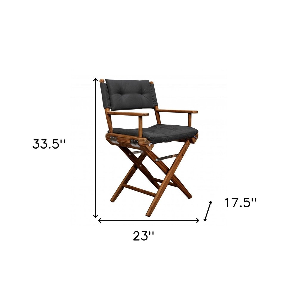 Black and Natural Wood Solid Wood Indoor Outdoor Director Chair with Black Cushion