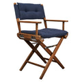 Navy Blue and Brown Solid Wood Indoor Outdoor Director Chair with Navy Blue Cushion