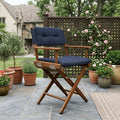 Navy Blue and Brown Solid Wood Indoor Outdoor Director Chair with Navy Blue Cushion