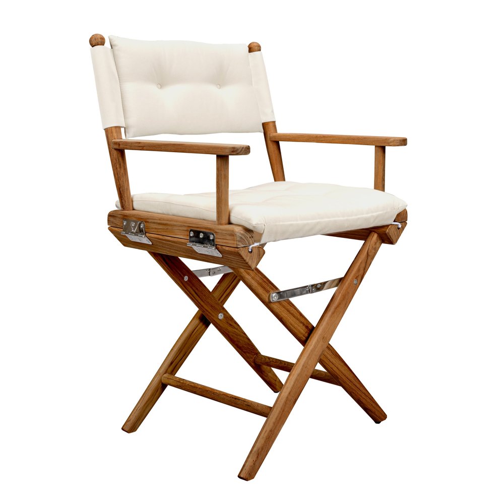 Natural Solid Wood Outdoor Folding Director Chair with Cream Cushion