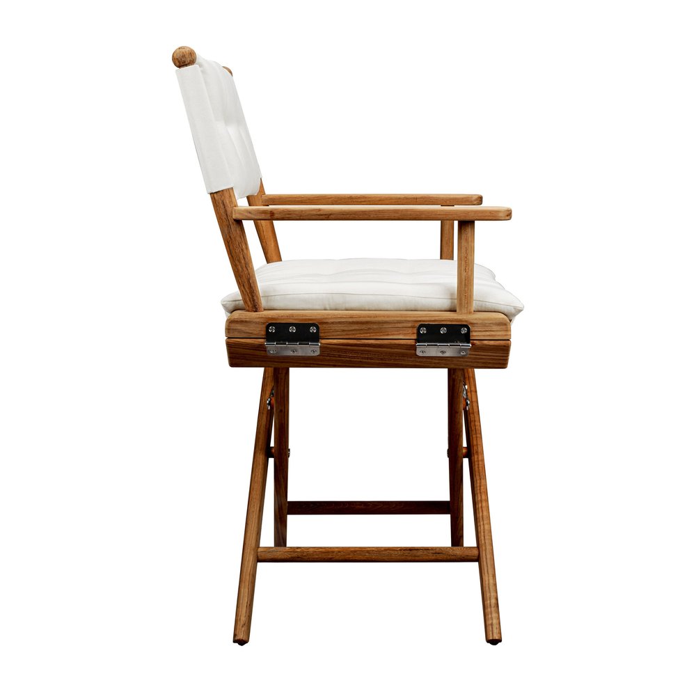 Natural Solid Wood Outdoor Folding Director Chair with Cream Cushion
