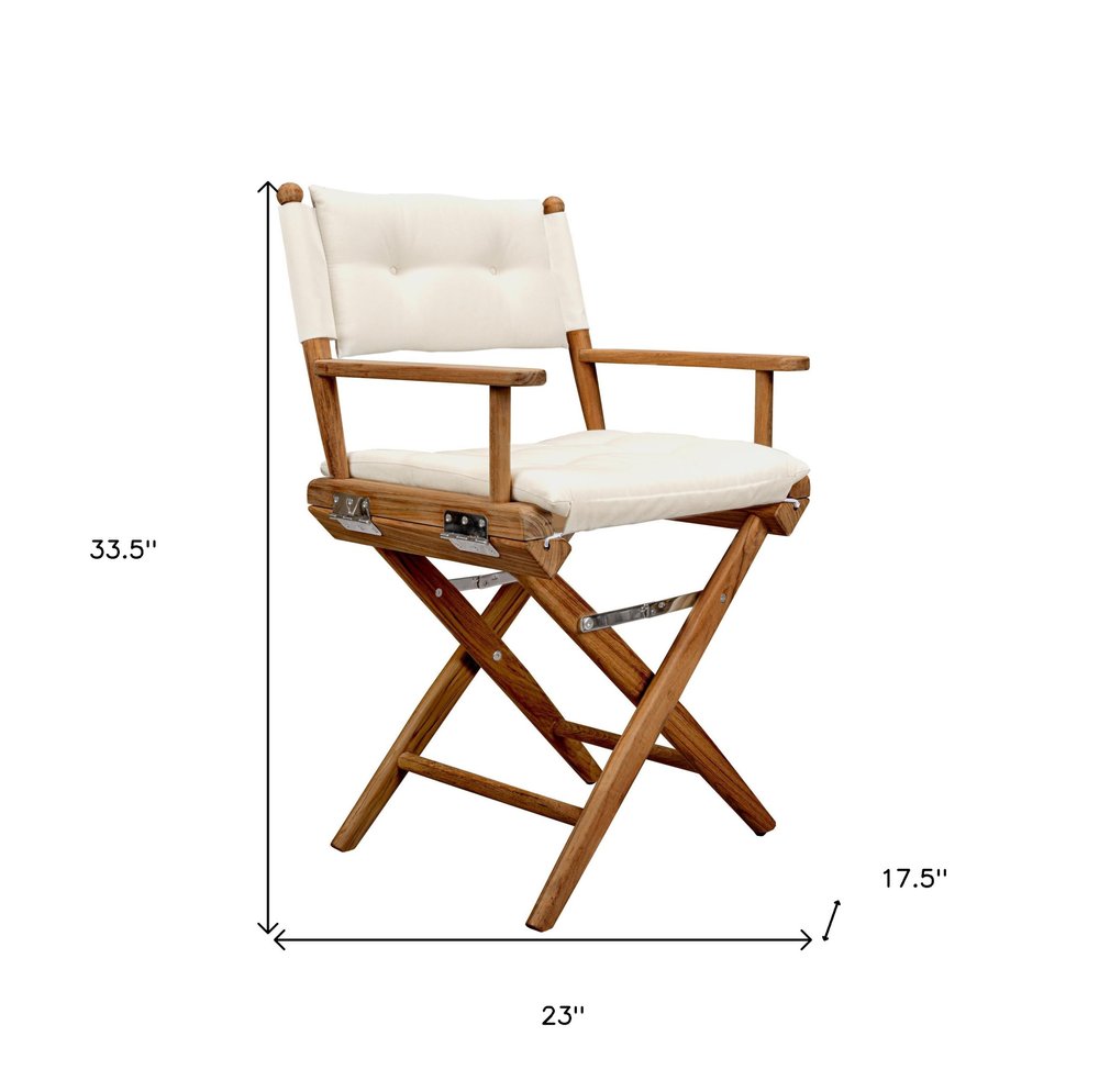 Natural Solid Wood Outdoor Folding Director Chair with Cream Cushion