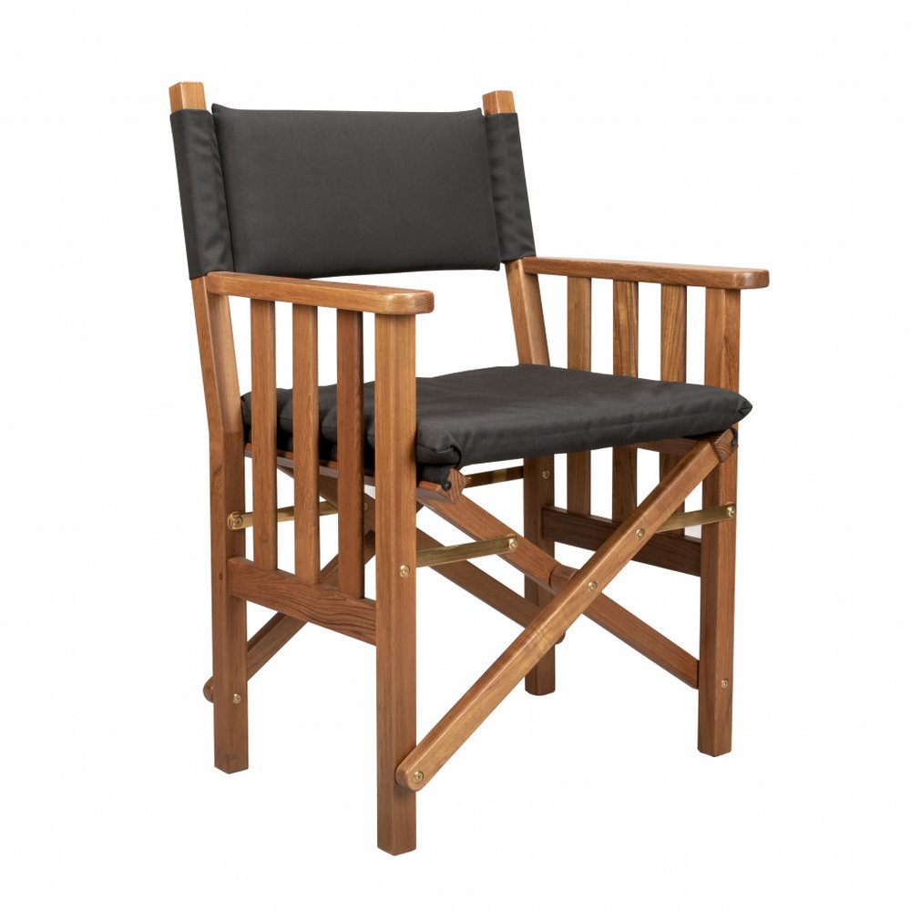 Black and Natural Wood Solid Wood Indoor Outdoor Director Chair with Black Cushion