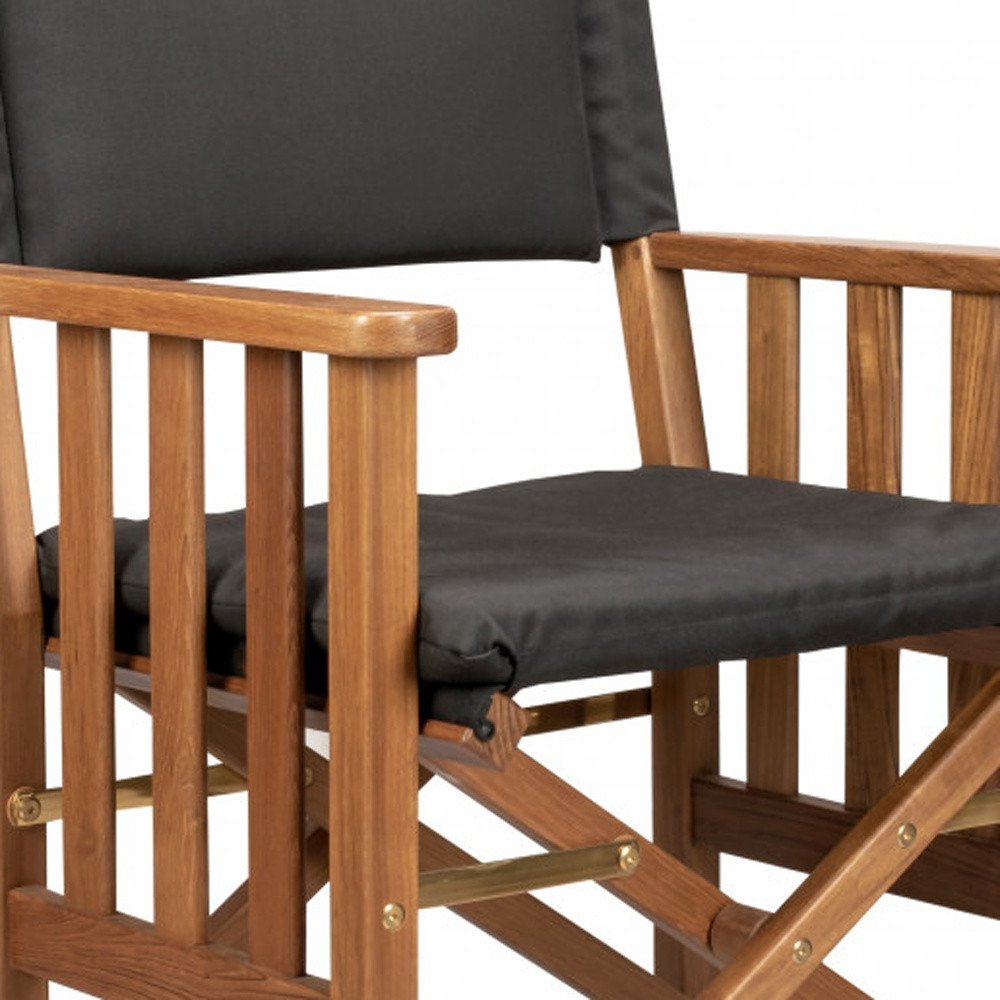 Black and Natural Wood Solid Wood Indoor Outdoor Director Chair with Black Cushion