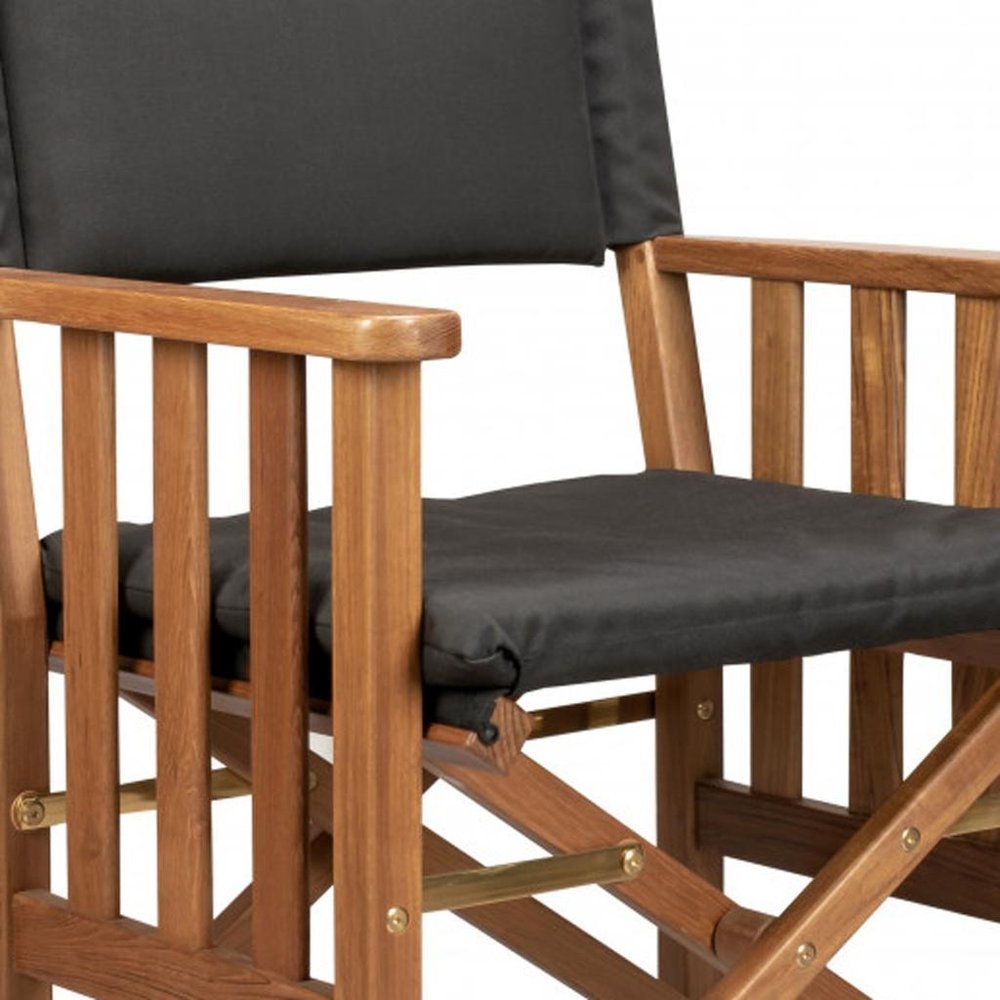 Black and Natural Wood Solid Wood Indoor Outdoor Director Chair with Black Cushion