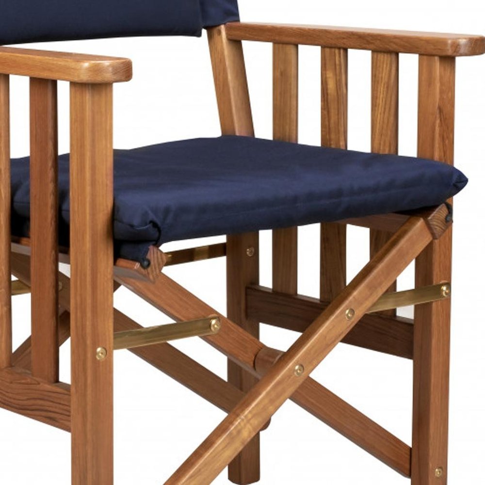 Navy Blue and Natural Wood Solid Wood Indoor Outdoor Director Chair with Navy Blue Cushion