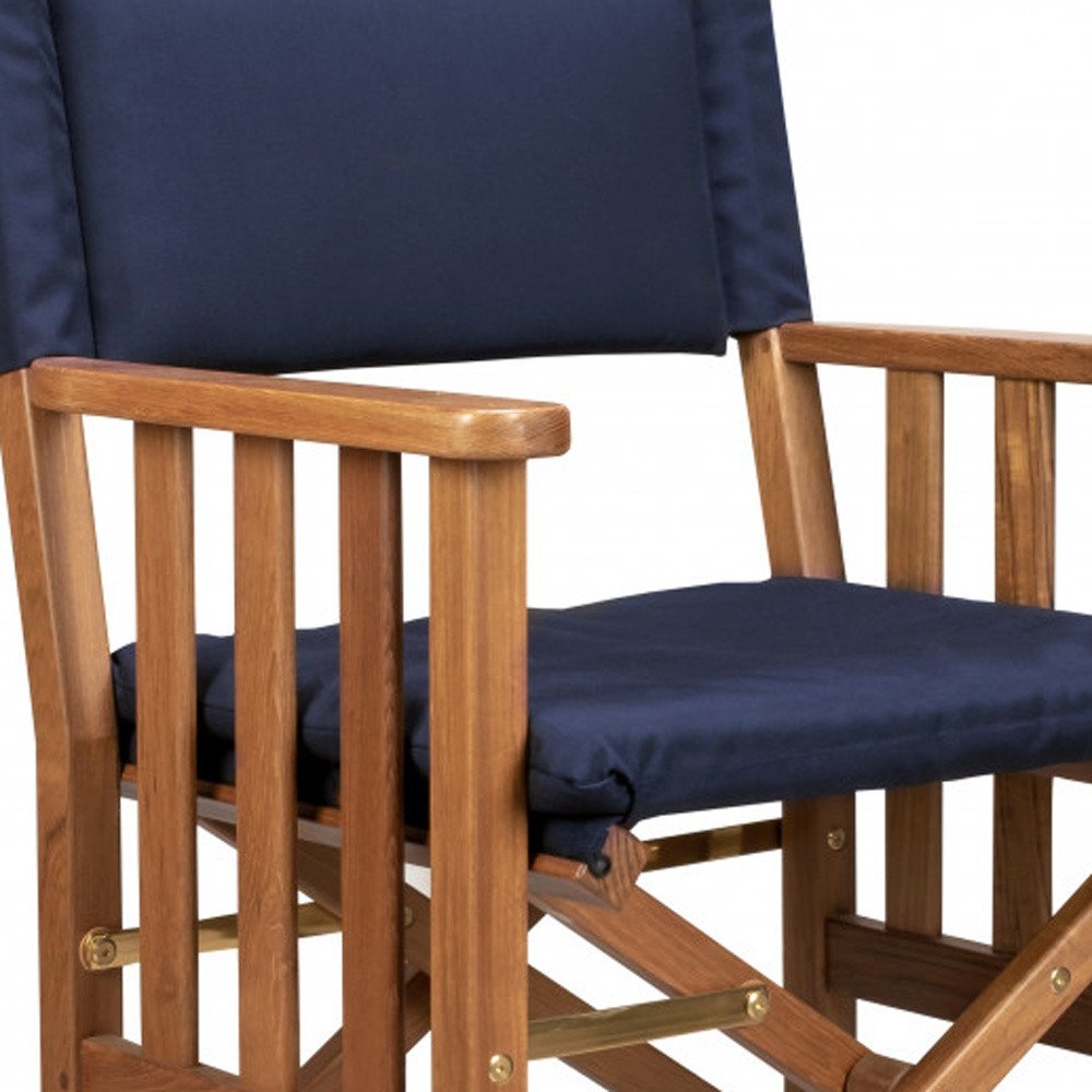 Navy Blue and Natural Wood Solid Wood Indoor Outdoor Director Chair with Navy Blue Cushion