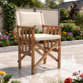 Ivory and Natural Wood Solid Wood Indoor Outdoor Director Chair with Ivory Cushion