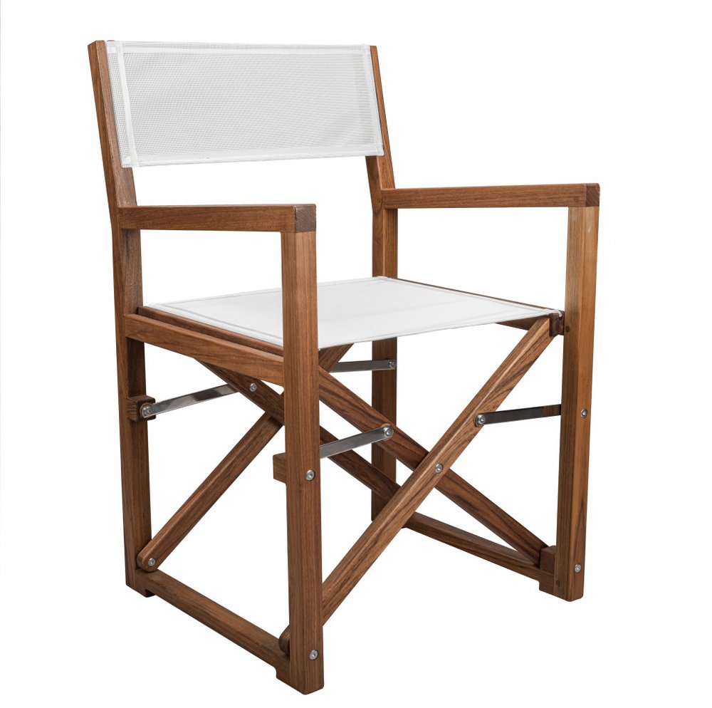 White and Natural Wood Solid Wood Indoor Outdoor Director Chair