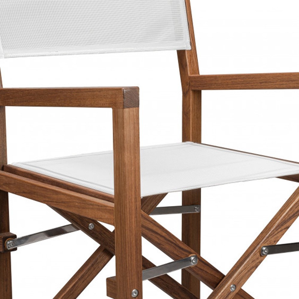White and Natural Wood Solid Wood Indoor Outdoor Director Chair