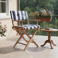 Blue and White and Natural Wood Solid Wood Indoor Outdoor Director Chair with Blue and White Cushion