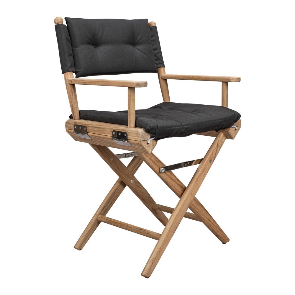 Black and Brown Solid Wood Indoor Outdoor Director Chair with Black Cushion