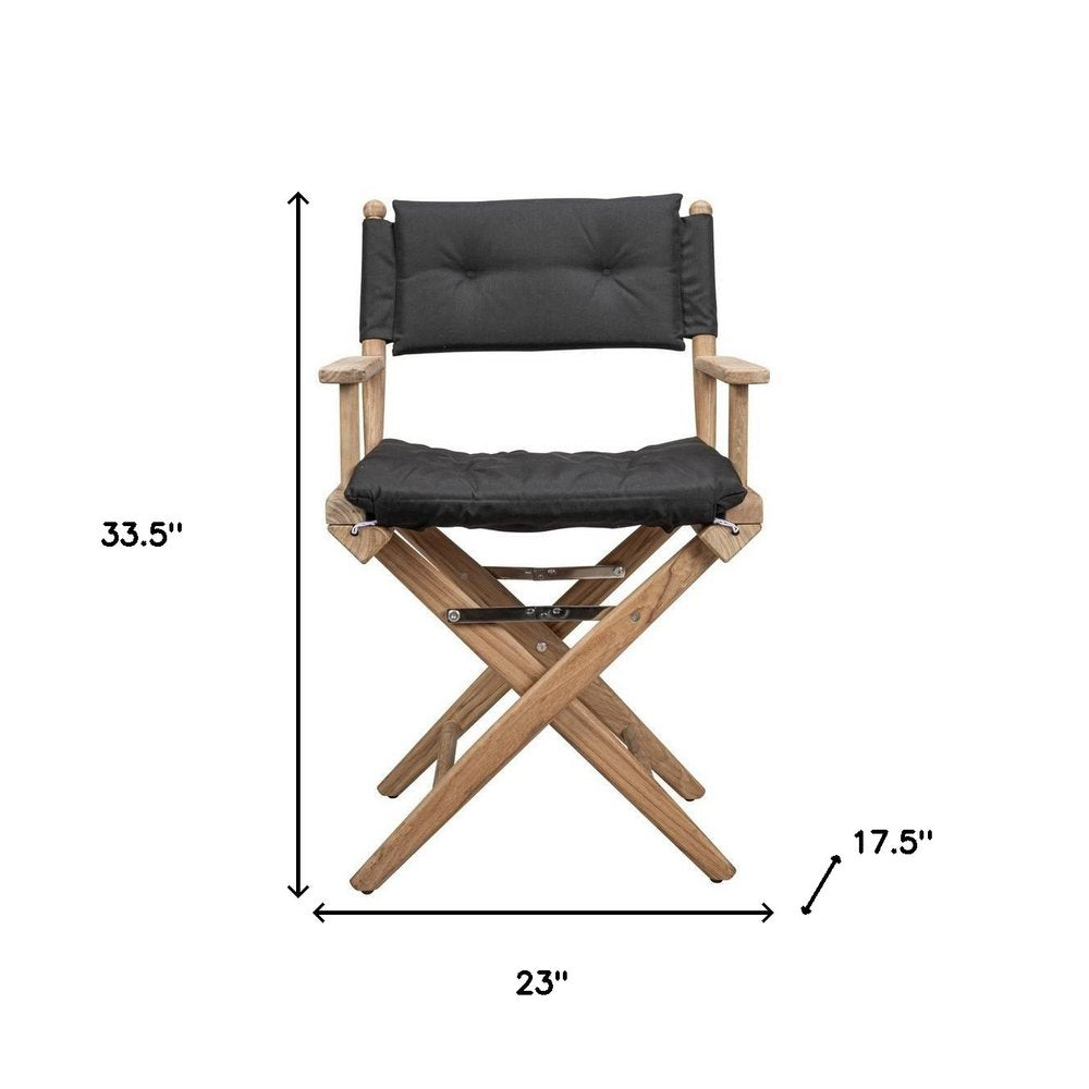 Black and Brown Solid Wood Indoor Outdoor Director Chair with Black Cushion