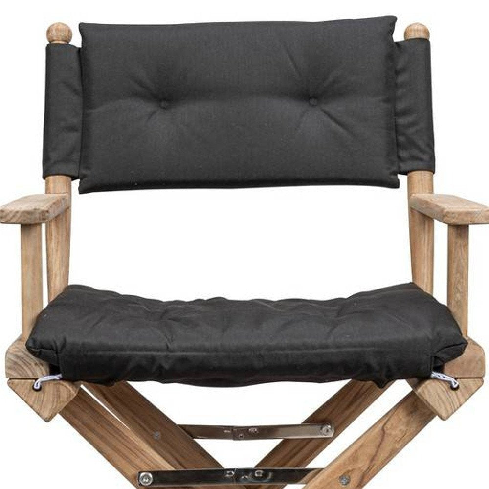 Black and Brown Solid Wood Indoor Outdoor Director Chair with Black Cushion