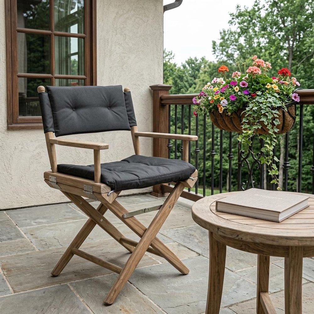 Black and Brown Solid Wood Indoor Outdoor Director Chair with Black Cushion
