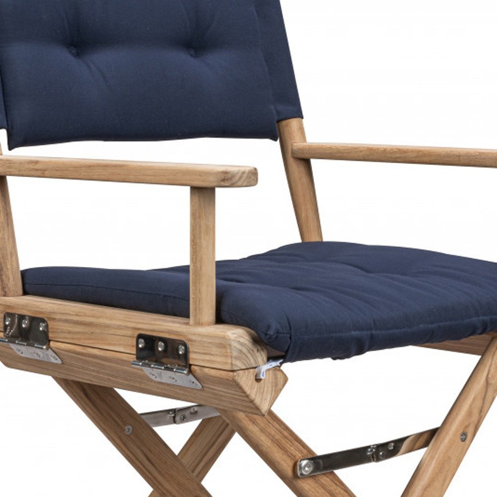 Navy Blue and Brown Solid Wood Director Chair with Navy Blue Cushion