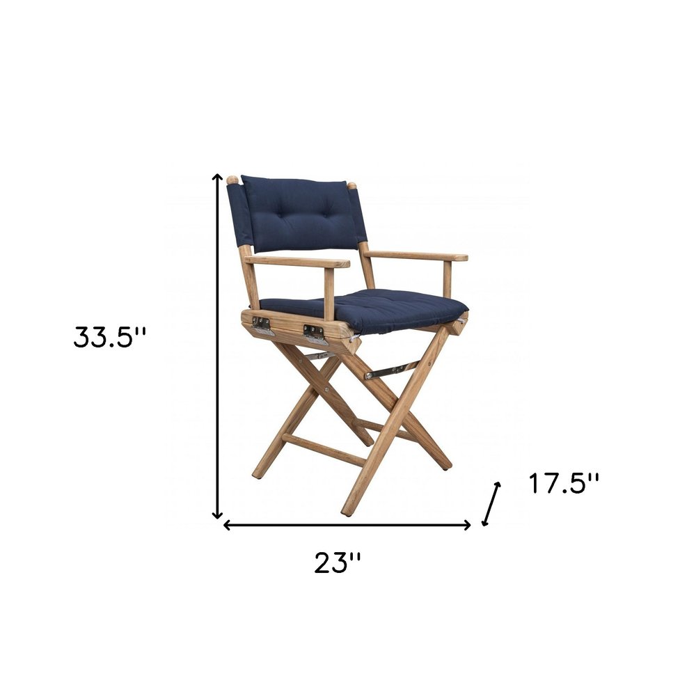 Navy Blue and Brown Solid Wood Director Chair with Navy Blue Cushion