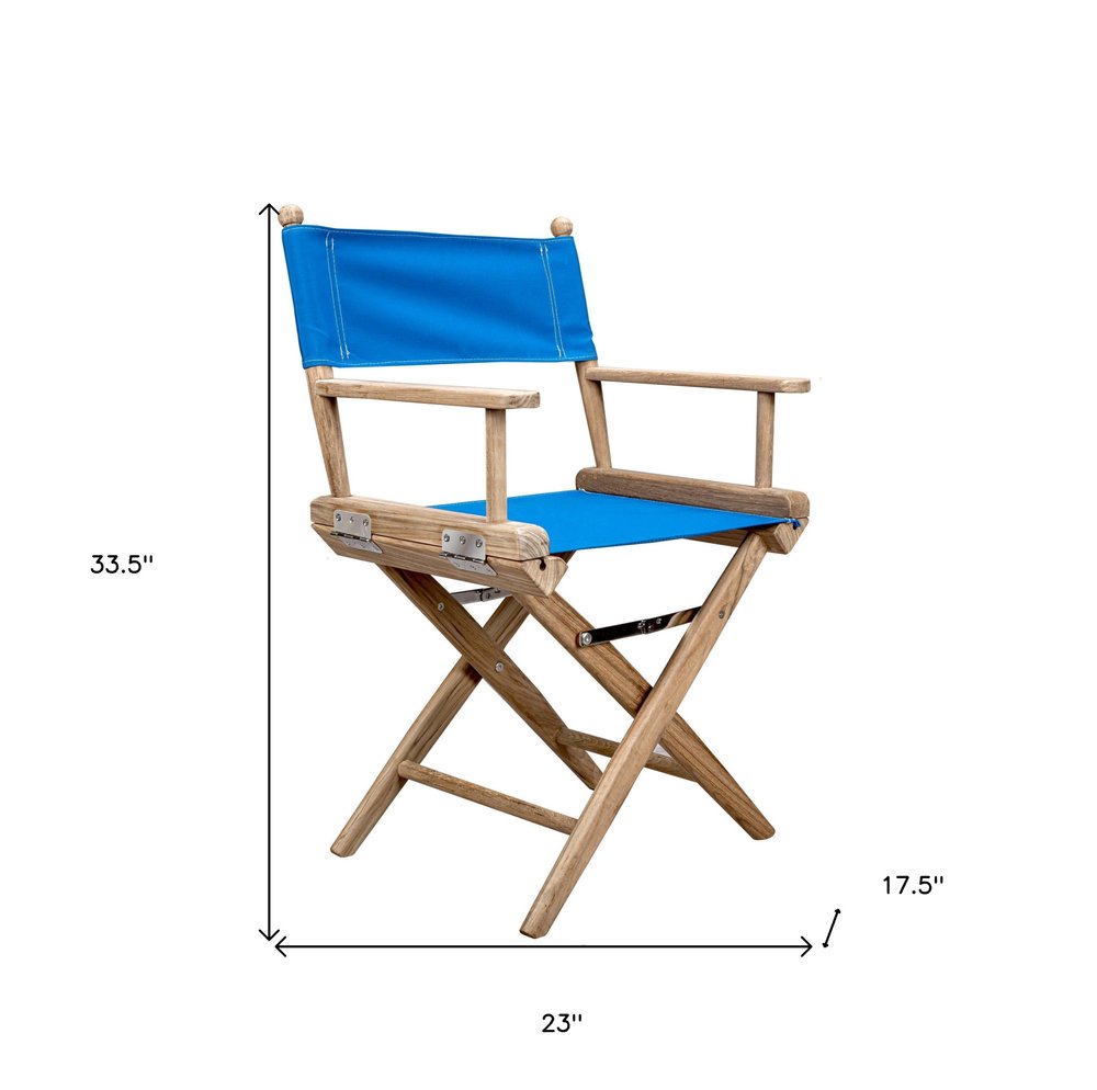 Blue and Brown Solid Wood Director Chair