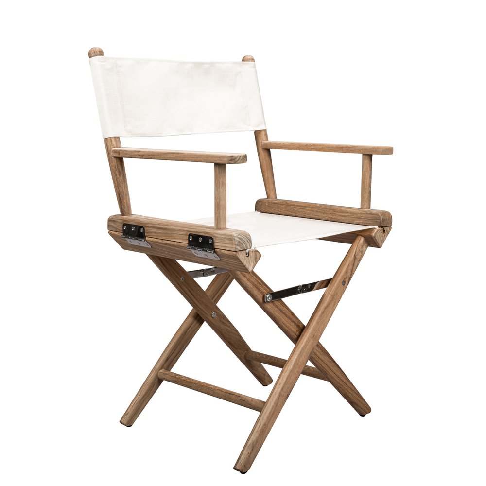 Brown and Ivory and Natural Wood Solid Wood Indoor Outdoor Director Chair