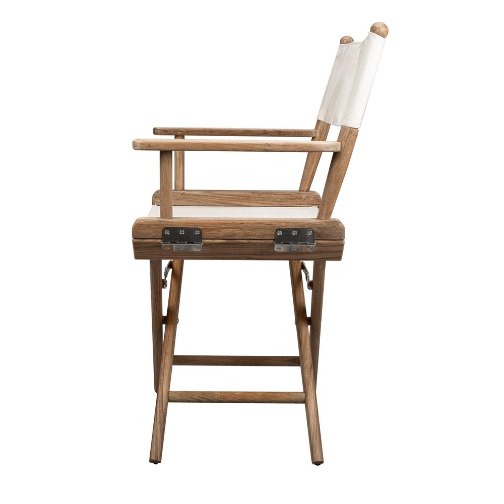 Brown and Ivory and Natural Wood Solid Wood Indoor Outdoor Director Chair