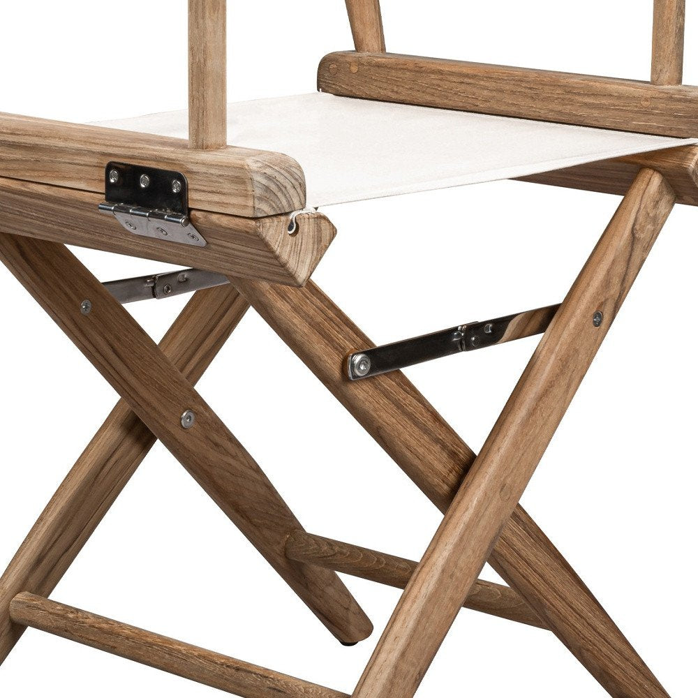 Brown and Ivory and Natural Wood Solid Wood Indoor Outdoor Director Chair