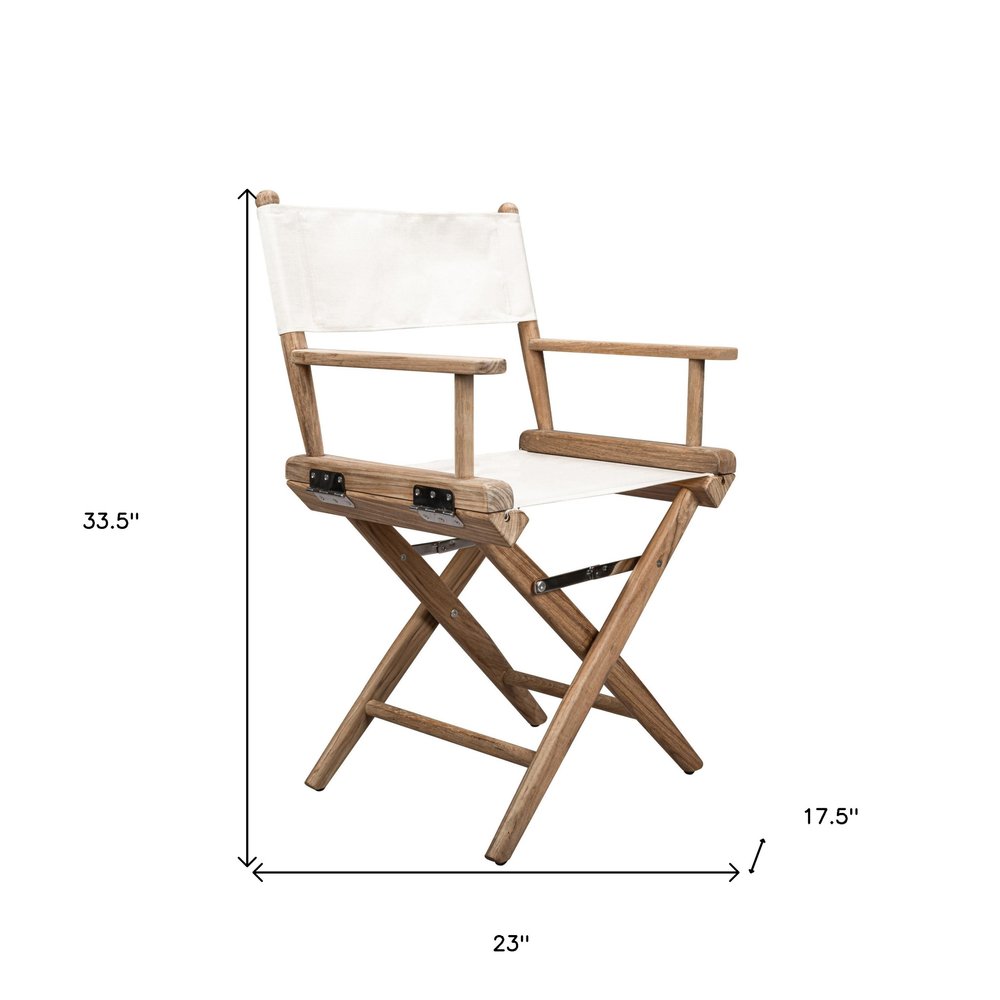 Brown and Ivory and Natural Wood Solid Wood Indoor Outdoor Director Chair