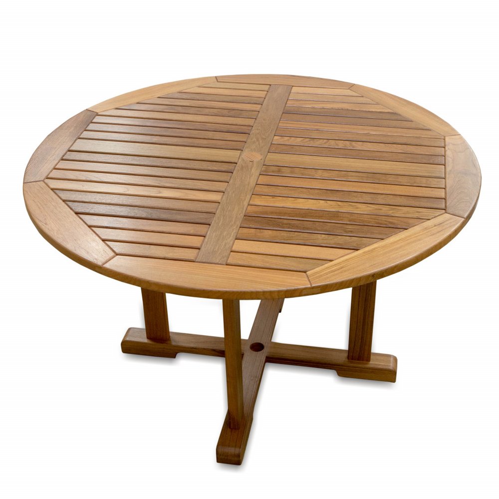 Brown Round Solid Teak Wood Dining Table - 48-inch