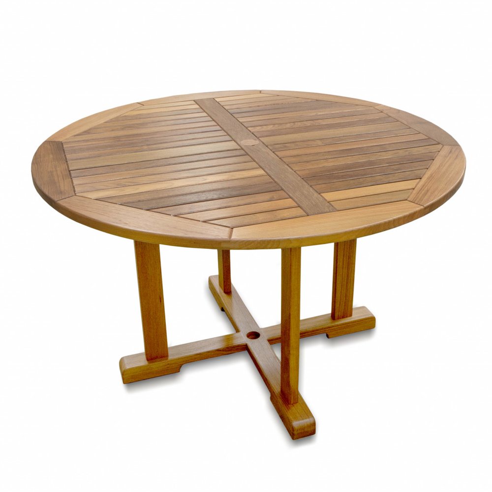 Brown Round Solid Teak Wood Dining Table - 48-inch