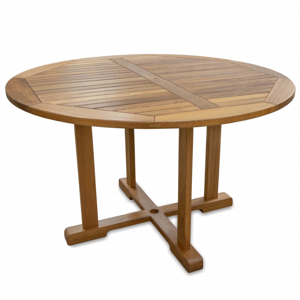 Brown Round Solid Teak Wood Dining Table - 48-inch