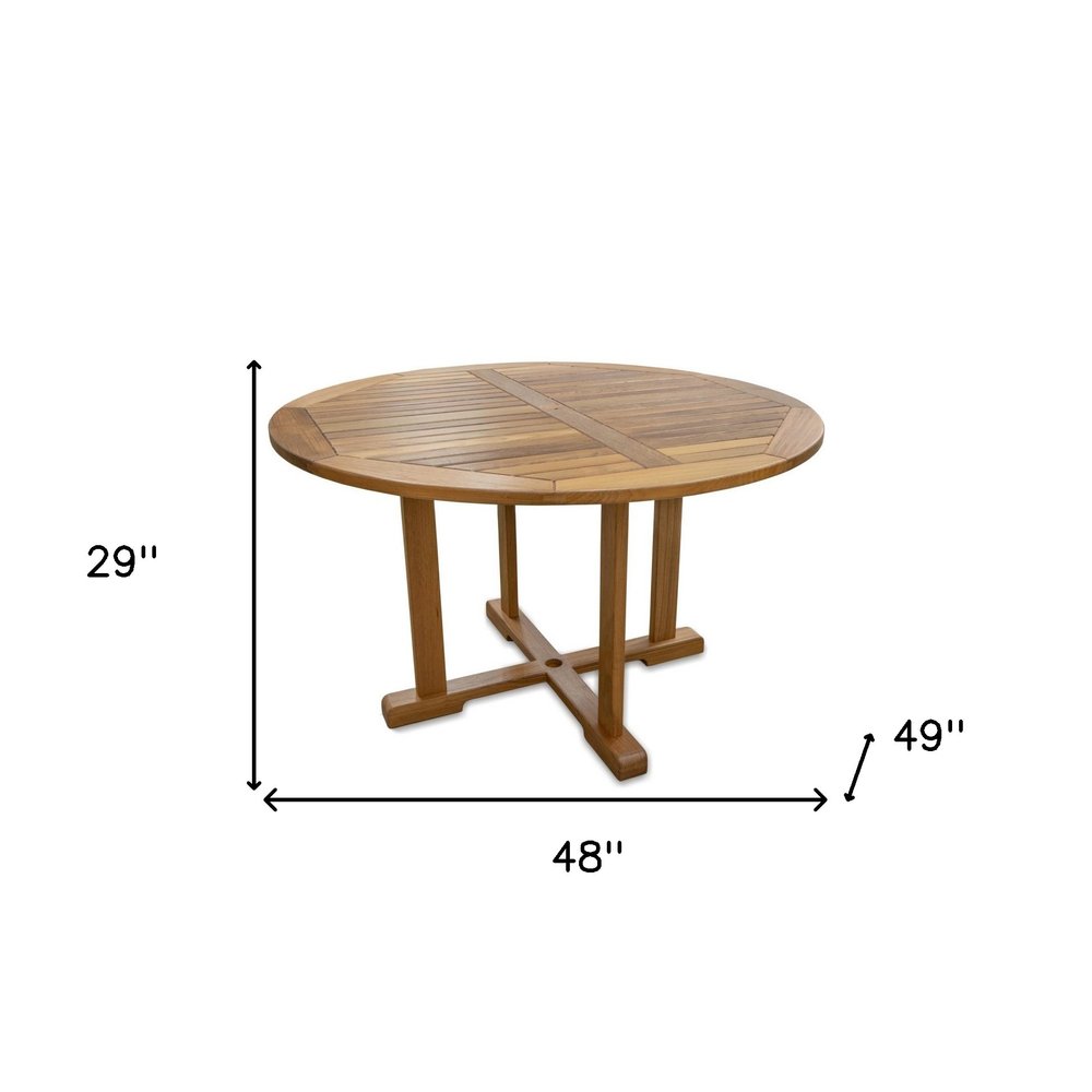 Brown Round Solid Teak Wood Dining Table - 48-inch