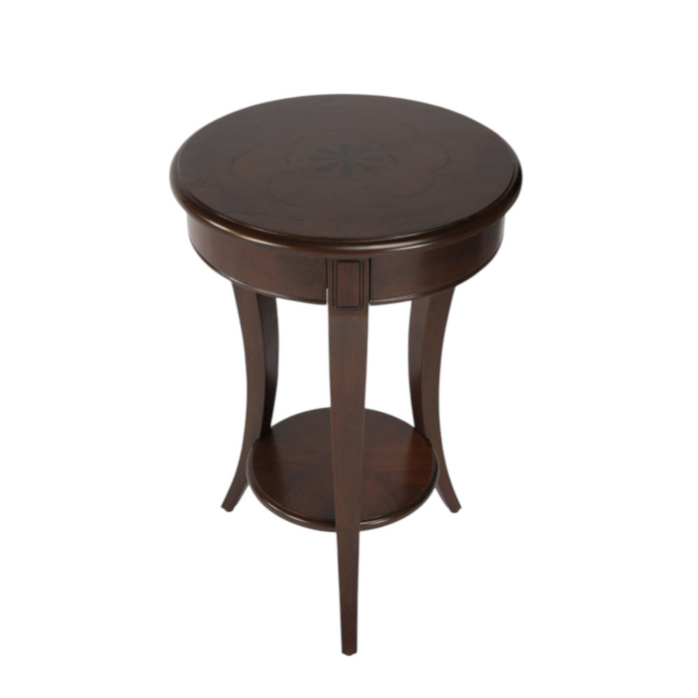 Dark Brown Wood and Wood Round End Table with Shelf - 26-inch