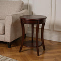 Dark Brown Wood and Wood Round End Table with Shelf - 26-inch