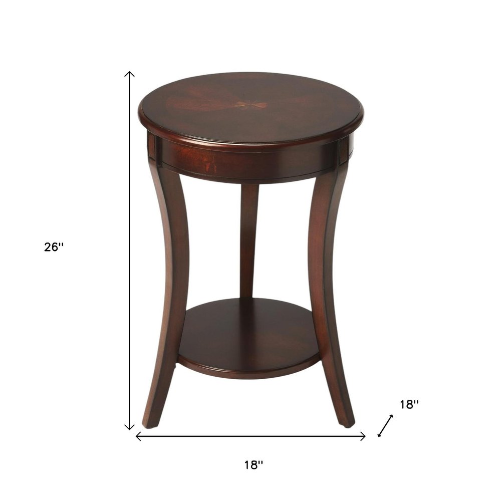 Dark Brown Wood and Wood Round End Table with Shelf - 26-inch