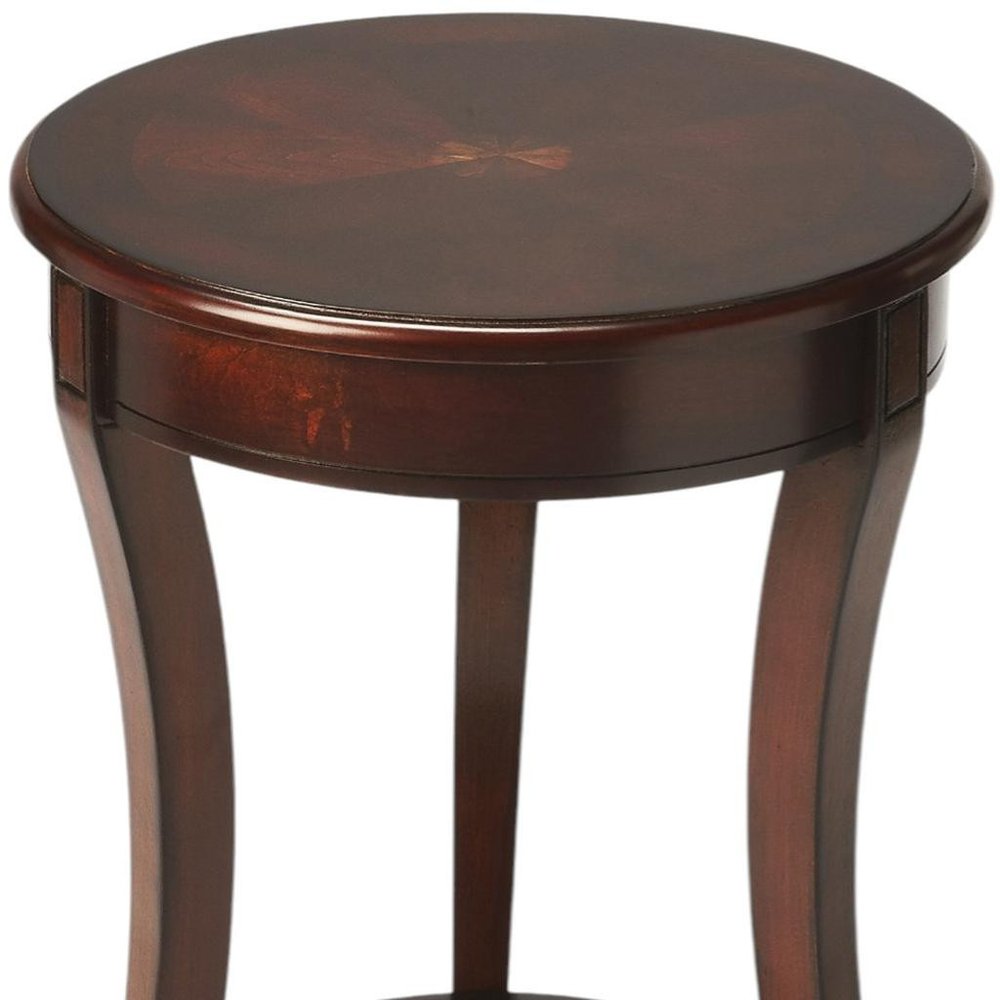 Dark Brown Wood and Wood Round End Table with Shelf - 26-inch