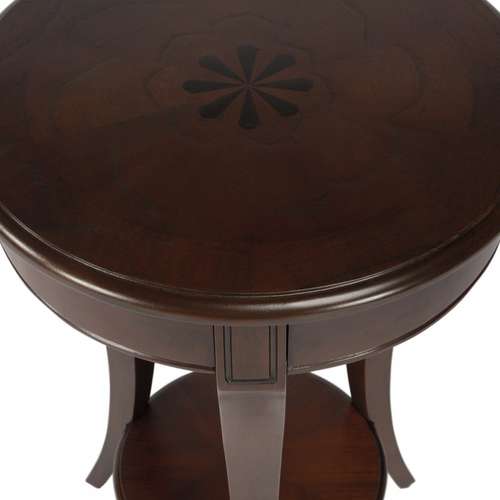 Dark Brown Wood and Wood Round End Table with Shelf - 26-inch