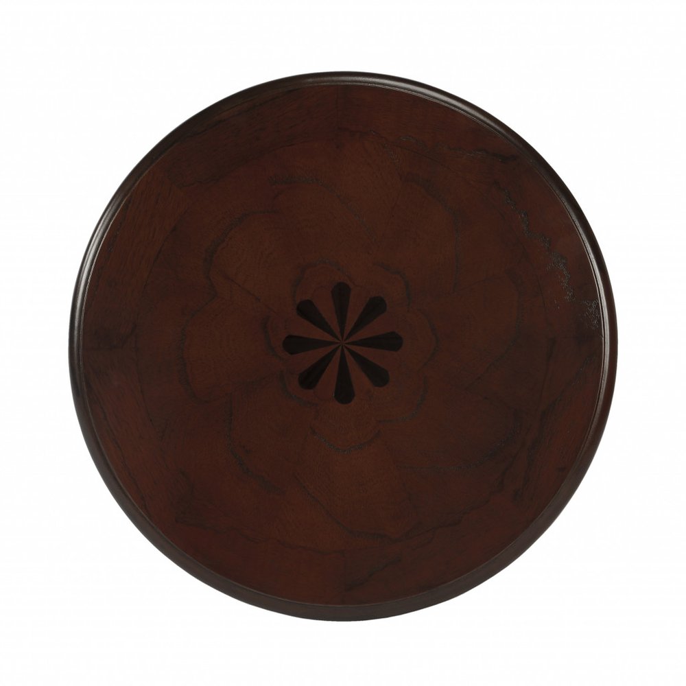 Dark Brown Wood and Wood Round End Table with Shelf - 26-inch