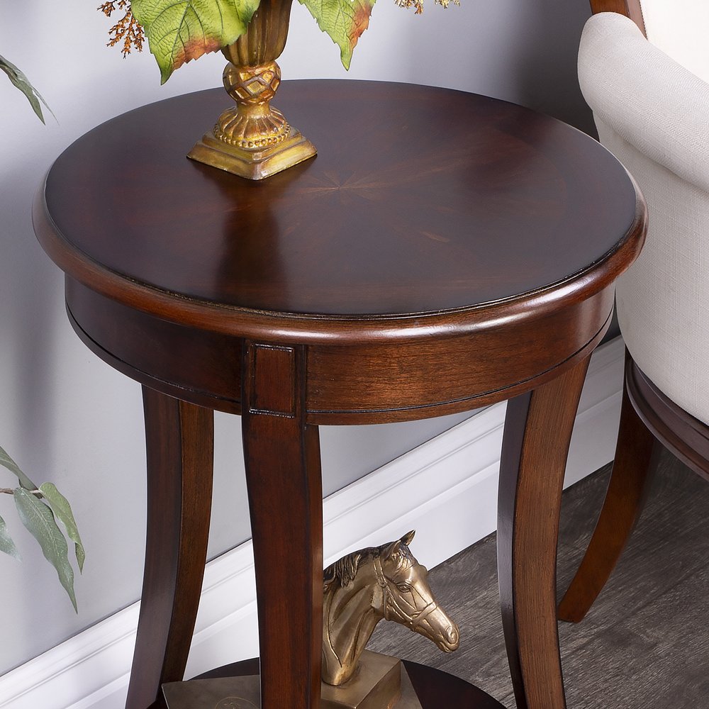 Dark Brown Wood and Wood Round End Table with Shelf - 26-inch