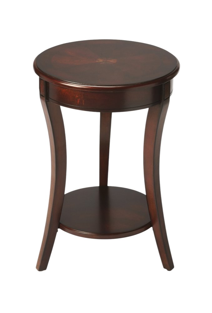 Dark Brown Wood and Wood Round End Table with Shelf - 26-inch