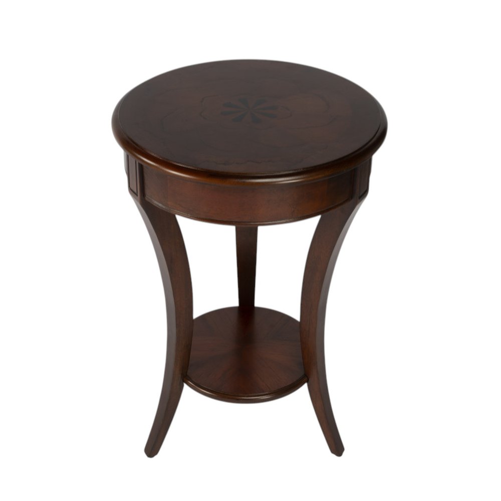 Dark Brown Wood and Wood Round End Table with Shelf - 26-inch