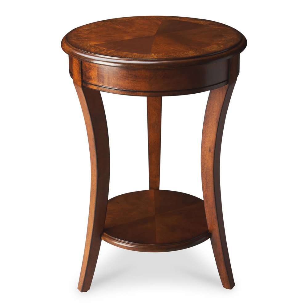 Brown Wood and Wood Round End Table with Shelf - 26-inch