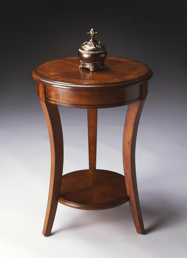 Brown Wood and Wood Round End Table with Shelf - 26-inch