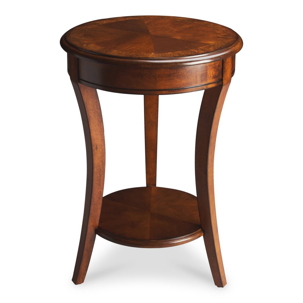 Brown Wood and Wood Round End Table with Shelf - 26-inch