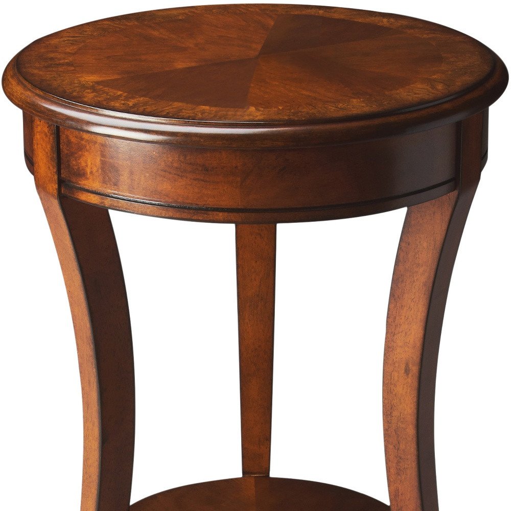 Brown Wood and Wood Round End Table with Shelf - 26-inch