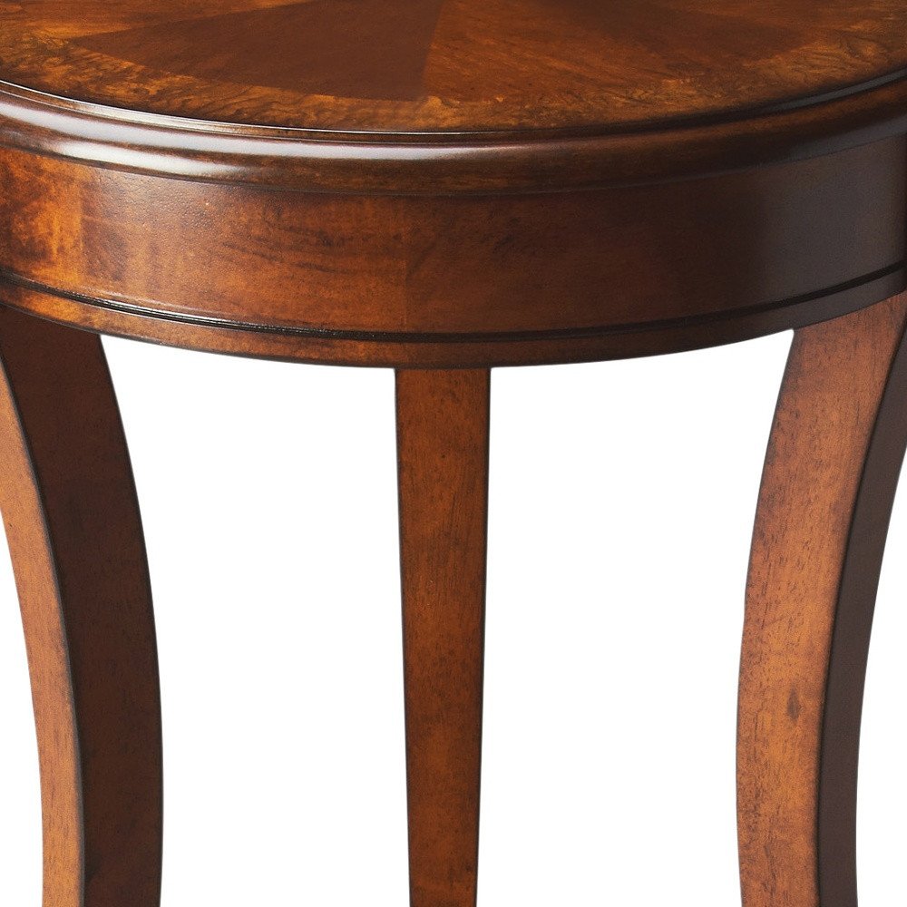 Brown Wood and Wood Round End Table with Shelf - 26-inch