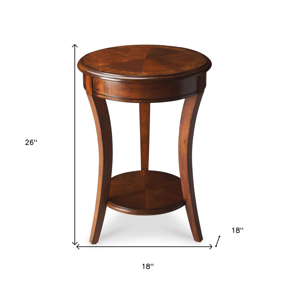 Brown Wood and Wood Round End Table with Shelf - 26-inch