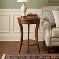 Brown Wood and Wood Round End Table with Shelf - 26-inch