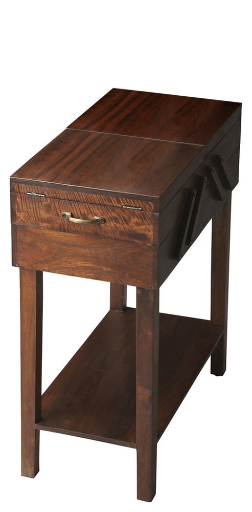Dark Brown Solid Wood Rectangular End Table with Drawer and Shelf