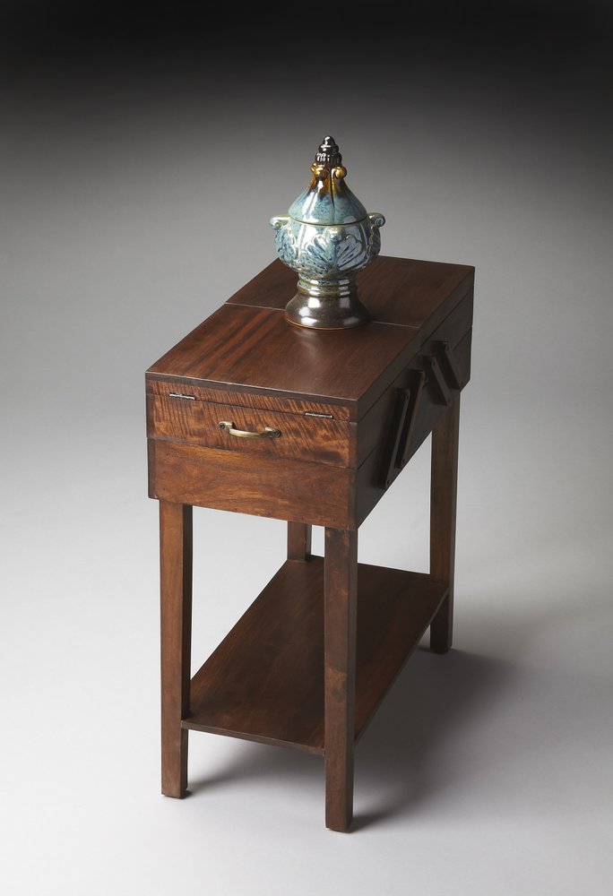 Dark Brown Solid Wood Rectangular End Table with Drawer and Shelf