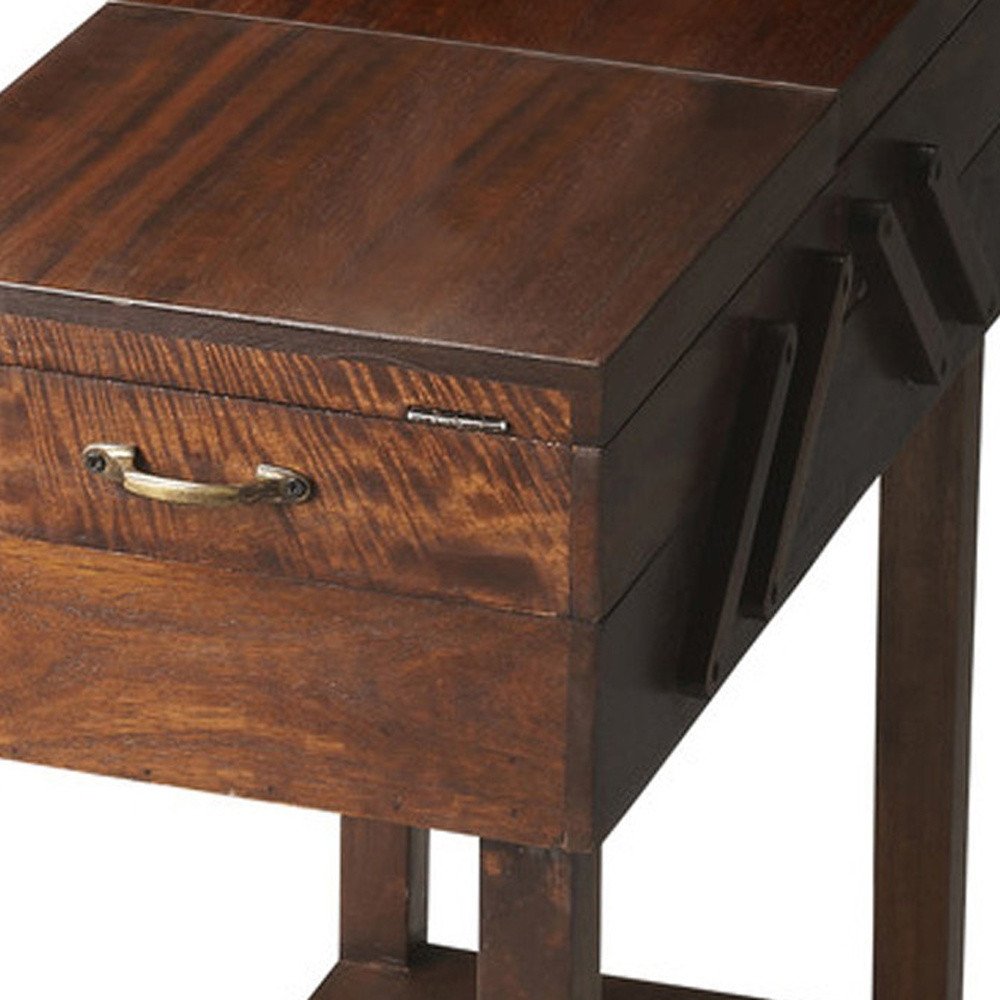Dark Brown Solid Wood Rectangular End Table with Drawer and Shelf