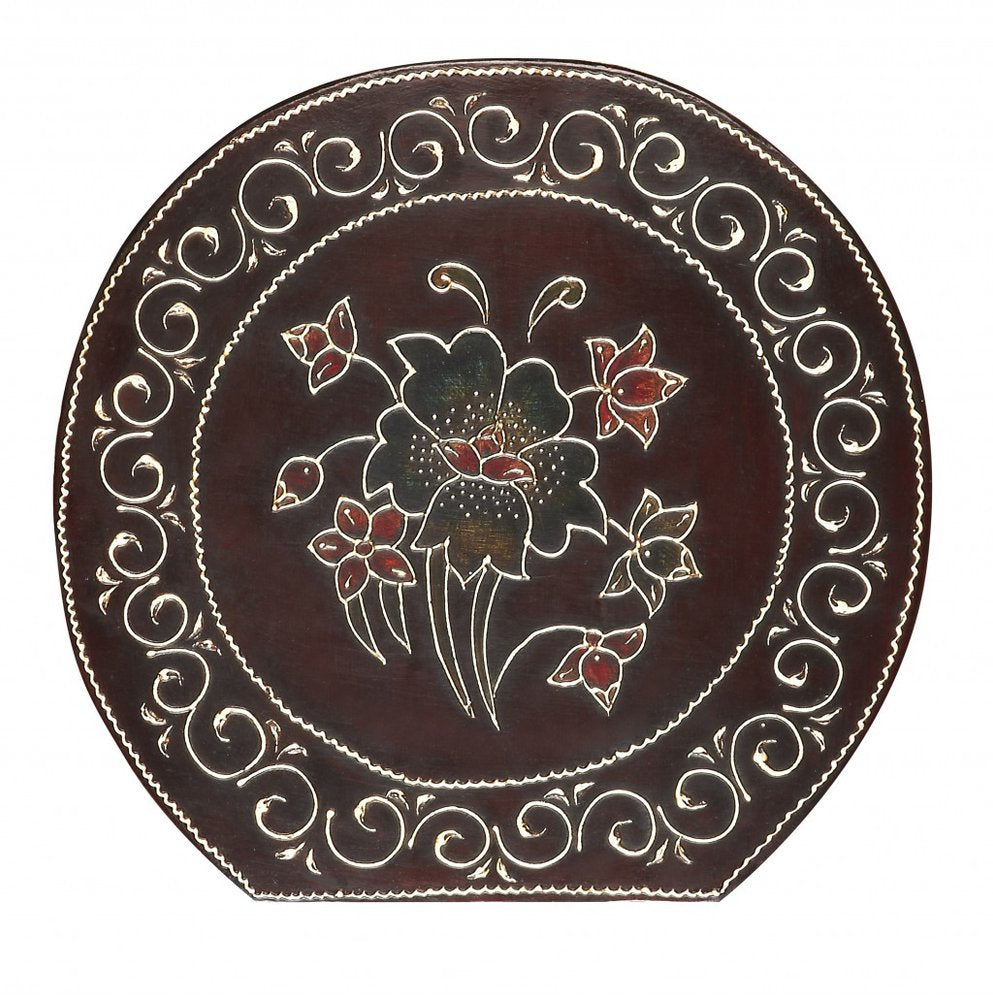 Brown Hand Painted Floral Three Dimensional Elephant End Table